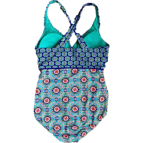 NEW CATALINA Floral Mandala Colorful One Piece Strappy Swimsuit Size M 8-10 - Picture 2 of 10